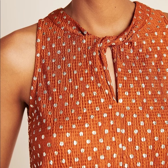 NWT Anthropologie Lennox Halter Top Copper and Gold Polka Dot Sz S - Picture 4 of 16